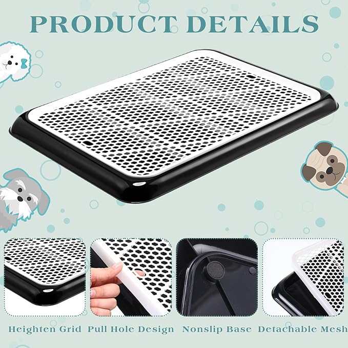 Mifoci 2 Pcs Dog Potty Tray with Grid Portable Pet Litter Box Dog Training Toilet Puppy Pee Pad Holder Mesh Pad Tray Doggie Toilet Potty Trainer for Small Medium Large Dogs (19.7 x 14.2 Inch)