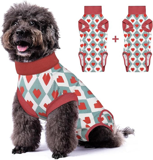 2 Packs Dog Recovery Suit Female Male, Red Heart + Red Heart, M