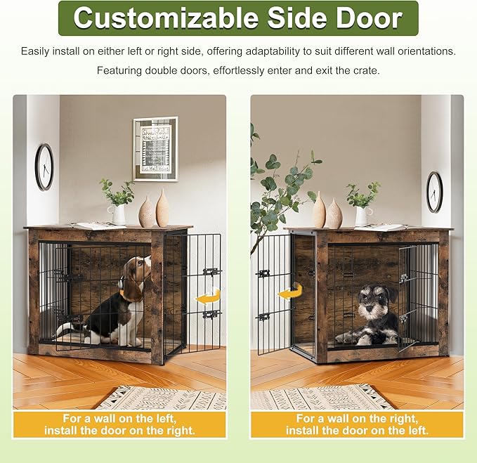 NicBex Dog Crate Furniture, 27.2" L Small Dog Crate, Dog Crates for Medium Small Dogs, Medium Dog Crate with Double Doors, Heavy Duty Dog Crate, Wooden Dog Kennel Indoor up to 30lb, Rustic Brown