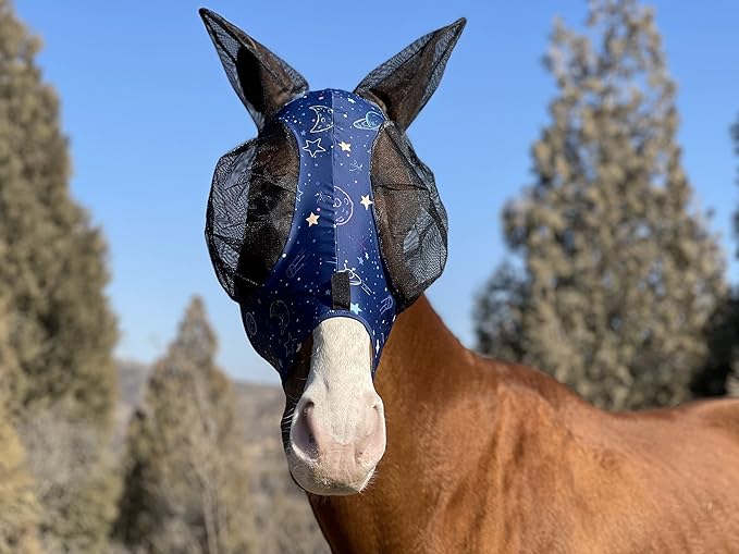 TGW RIDING Horse Fly Mask Super Comfort Horse Fly Mask Elasticity Fly Mask with Ears We Only Make Products That Horses Like (Midnight Blue, Medium)