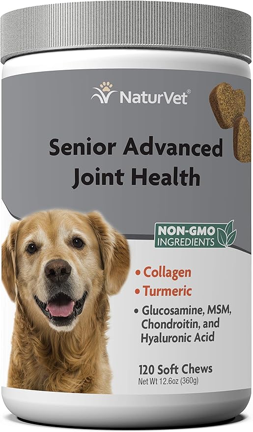NaturVet Senior Advanced Joint Health Dog Supplement – Includes Glucosamine, MSM, Chondroitin, Collagen – Helps Supports Canine Joint Health Function – 120 Ct. Soft Chews