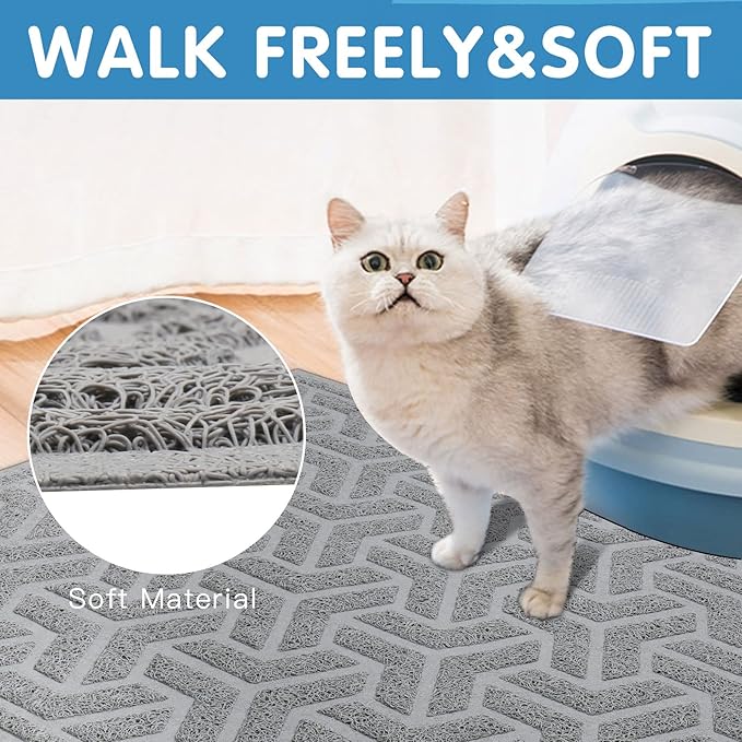 UPSKY Cat Litter Mat, Litter Trapping Mat Soft on Kitty Paws, Large Litter Box Mat 46 x 35 Inches Scatter Control for Cat Litter, Waterproof and Anti-Slip Cat Mat.(Light Gray)