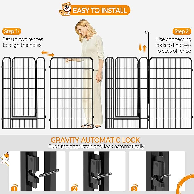 Yaheetech Dog Playpen Outdoor, 12 Panel Fence 47" Indoor Pen for Large/Medium/Small Dogs Animals Heavy Duty Pet Exercise Pen for Puppy/Rabbit Portable Playpen for RV Camping Garden Yard