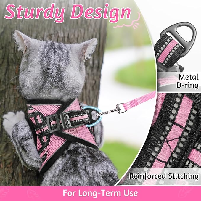 rabbitgoo Cat Harness and Leash Set for Walking Escape Proof, Adjustable Soft Kittens Vest with Reflective Strip for Cats, Comfortable Outdoor Vest, Pink, M