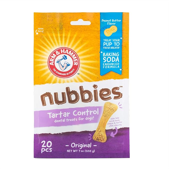 Arm & Hammer for Pets Nubbies Dental Treats for Dogs | Dental Chews Fight Bad Breath, Plaque & Tartar Without Brushing | Peanut Butter Flavor, 20 Count