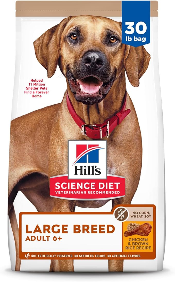 Hill's Science Diet Large Breed, Senior Adult 6+, Large Breed Senior Premium Nutrition, Dry Dog Food, No Corn, Wheat, Soy Chicken & Brown Rice, 30 lb Bag