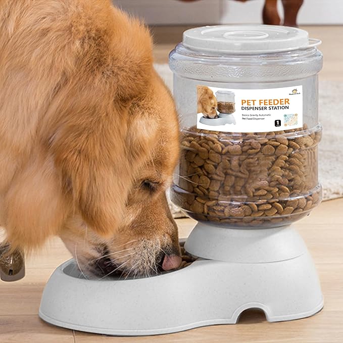 Automatic Dog Feeders, Dog Feeder Dispenser for Large Dogs, Basic Gravity Automatic Dog Cat Feeder, Dry Food Storage Container Bowl 1 Gallon Capacity, Travel Supply Feeder for Large Dog