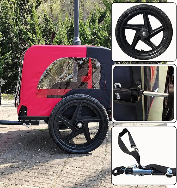 Pet Dog Bike Trailer, Dog Bike Trailer w/16 Wheels, Dog Cart for Small & Large Pets, Pet Bike Trailer w/88lbs Capacity, Bicycle Trailer w/Reflectors, Non-Slip Floor, Waterproof Me