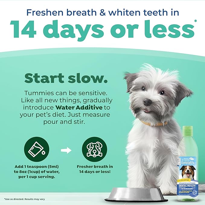 TropiClean Fresh Breath Advanced Whitening | Dog Oral Care Water Additive | Dog Breath Freshener Additive for Dental Health | VOHC Certified | Made in the USA | 16 oz.