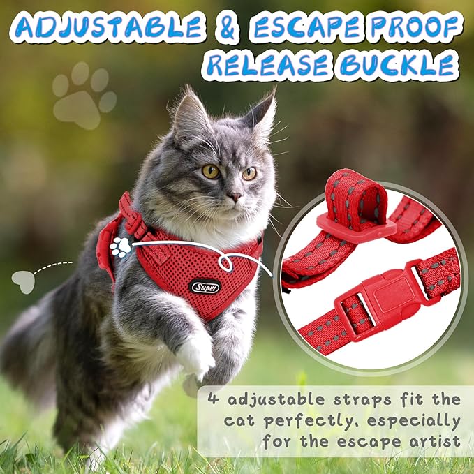 Supet Cat Harness and Leash Set for Small to Large Cats Adjustable Cat Vest Harness with Reflective Trim Universal Cat Leash and Harness for Cats/Puppies Outdoor Walking