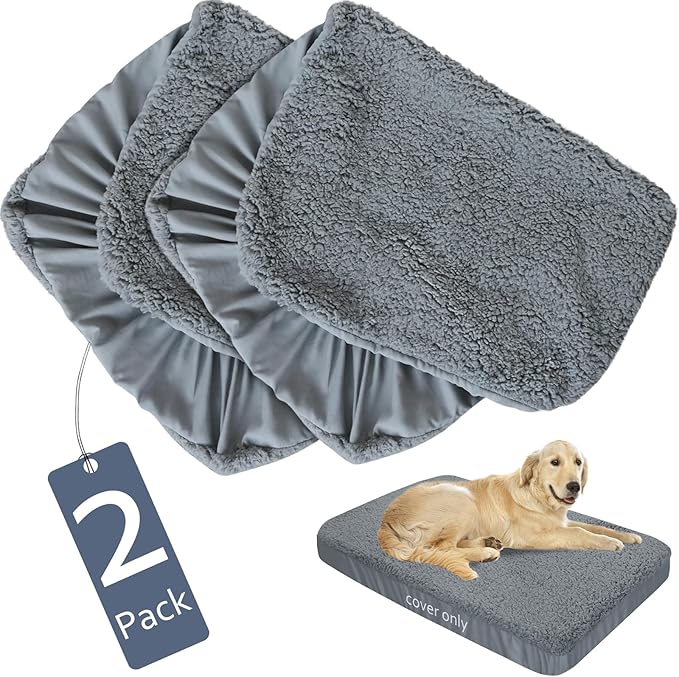 Dog Bed Covers 2 Pack Soft Plush Replacement Washable, Waterproof Dog Bed Liner Grey, Dog Mattress Cover, Pet Bed Cover 44x35 Inches, for Dog/Cat, Cover Only