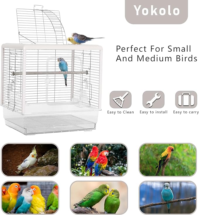 Bird Cage 27-inch Inch Wrought Iron Parrot Cage Acrylic See-Through Standing Flight Parakeet Cage for Cockatiels Cheek Conure Lovebird Budgie Finch Canary