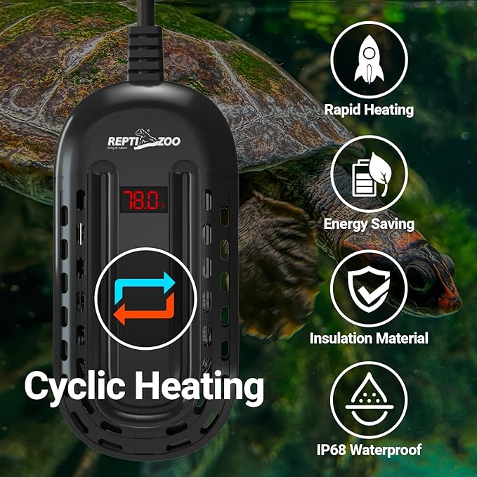 REPTIZOO 150W Aquarium Heater, 78℉ Preset Turtle Heater with LED Digital Display Submersible Mini Fish Tank Heater Aquarium Heater for 18-30 Gallons, Tank Heater for Turtle Betta Fish