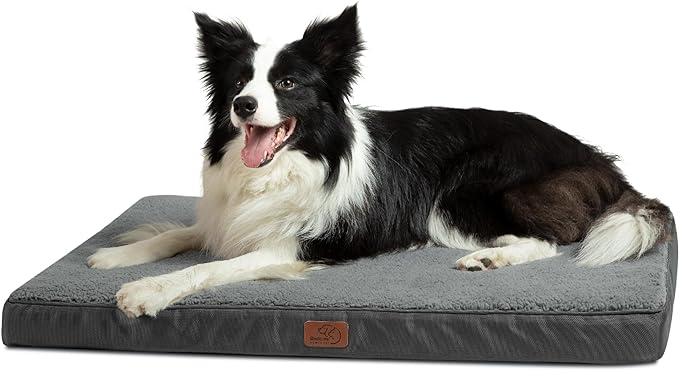 Bedsure Extra Large Dog Crate Bed - Big Orthopedic Waterproof Dog Beds with Removable Washable Cover for Large Dogs, Egg Crate Foam Pet Bed Mat, Suitable for Dogs Up to 100 lbs, Dark Grey