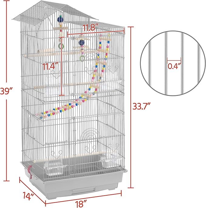 Yaheetech 39inch Iron Roof Top Bird Cage Parakeet Cage Parrot Cage for Small Birds Canary Budgie Cockatiel Lovebirds with Swing & Ladder