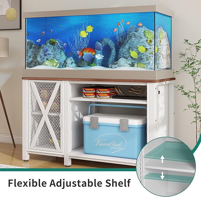 YITAHOME Heavy Duty 55-75 Gallon Aquarium Stand with Power Outlets, Cabinet for Fish Tank Accessories Storage - Metal Fish Tank Stand Suitable for Fish Tank, Turtle Tank, 880LBS Capacity, White