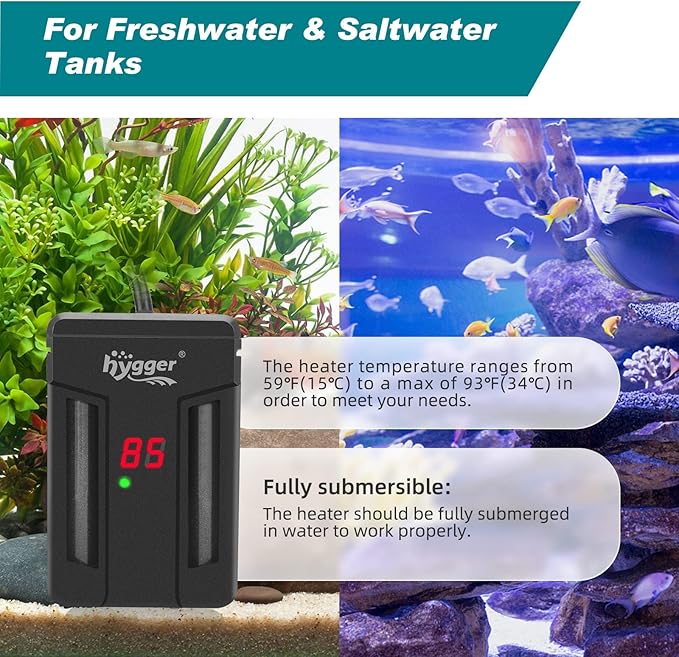 hygger Aquarium Heater,75W/150W/300W Submersible Fish Tank Water Heater Double Quartz Explosion-Proof with for Freshwater Saltwater Tank