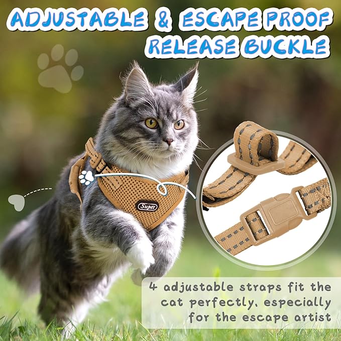 Supet Cat Harness and Leash Set for Small to Large Cats Adjustable Cat Vest Harness with Reflective Trim Universal Cat Leash and Harness for Cats/Puppies Outdoor Walking