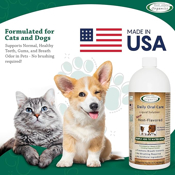 Dog and Cat Dental Water Additive 32oz Non Flavored Formula - Cat and Dog Breath Freshener, All Natural Pet Supplies Hard Plaque Remover, Dog Teeth Cleaning Water Drop Solutions