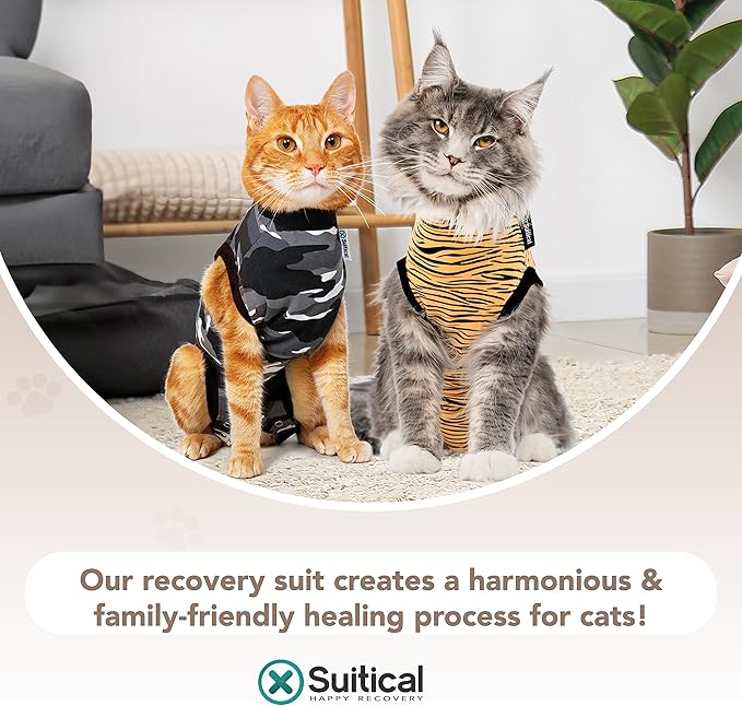 Cat Recovery Suit - Cat Recovery Suit for Spay, Neuter, Suture, Incision, & Skin Conditions - Breathable Fabric with Back Opening - XS Cat Suit by Suitical, Tiger Print