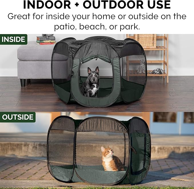 Furhaven Pop Up Playpen Pet Tent Playground - Hunter Green, Large