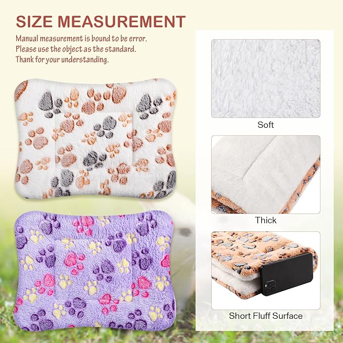 4 Pack Ultra Soft Dog Cat Bed Mat with Cute Prints Reversible Fleece Dog Crate Kennel Pad Cozy Washable Thickened Hamster Guinea Pig Bed Pet Bed Mat for Small Animals (Vivid Color,13 x 10 Inches)