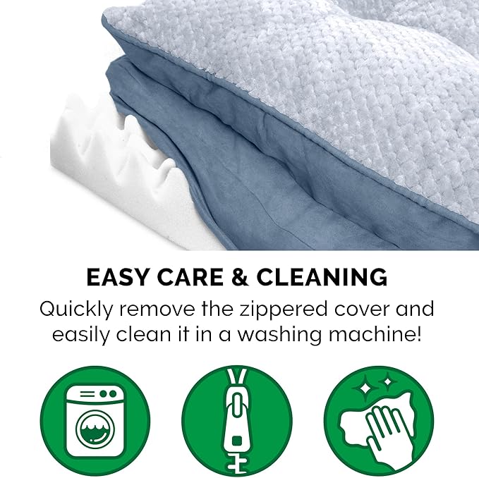 Furhaven Orthopedic Dog Bed for Large/Medium Dogs w/ Pillow Cushion Top & Removable Washable Cover, For Dogs Up to 55 lbs - Minky Plush & Suede Pillow Top Mattress - Stonewash Blue, Large