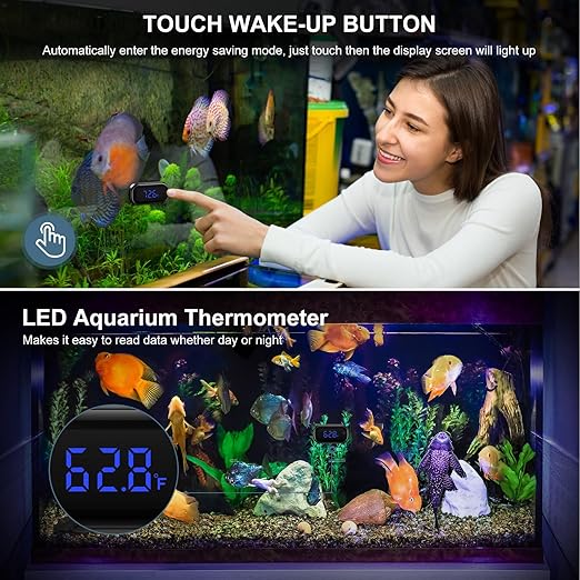 Newest Aquarium Thermometer, Wireless Digital Fish Tank Thermometer with Touch Screen, ±0.18°F High Precision, Range of 32-140℉, Fahrenheit Tank Thermometer for Fish, Turtle and Aquatic