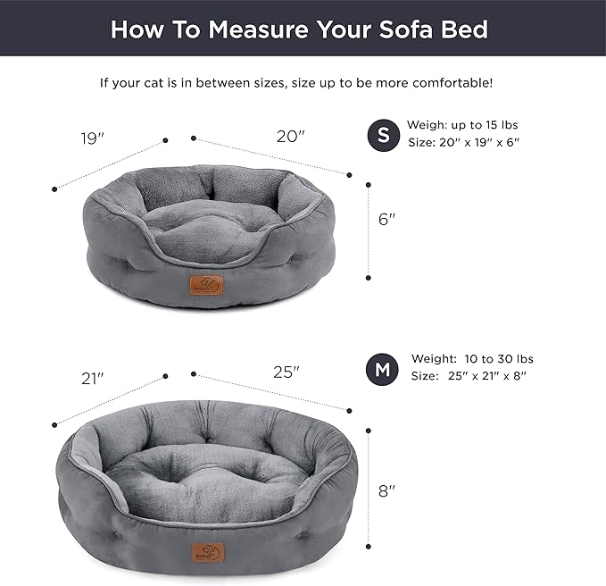 Bedsure Dog Beds for Small Dogs - Round Cat Beds for Indoor Cats, Washable Pet Bed for Puppy and Kitten with Slip-Resistant Bottom, 25 Inches, Grey