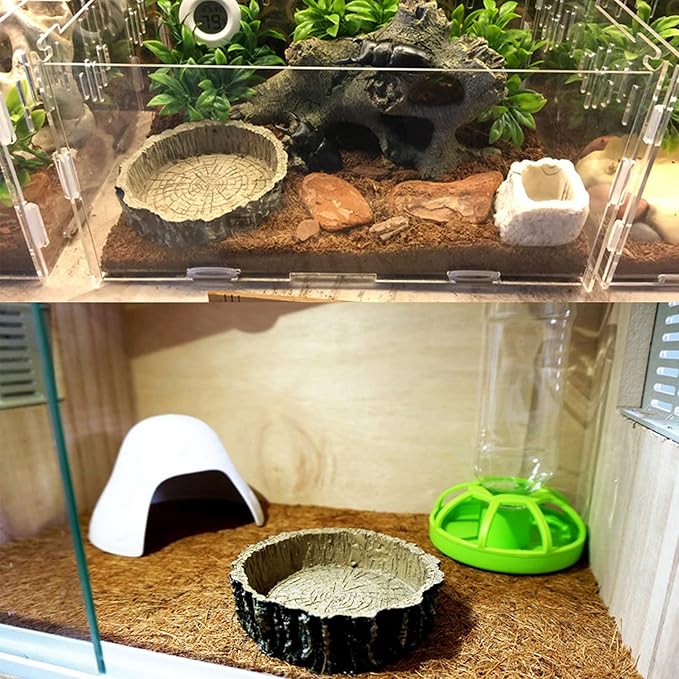 Hamiledyi 3 Pack Reptile Water Dish Food Bowl Set Resin Bearded Dragon Rock Food Feeder Dish Terrarium Bowls with Feeding Tweezers Tong for Leopard Gecko Lizard Frog Snake Chameleon Tortoise