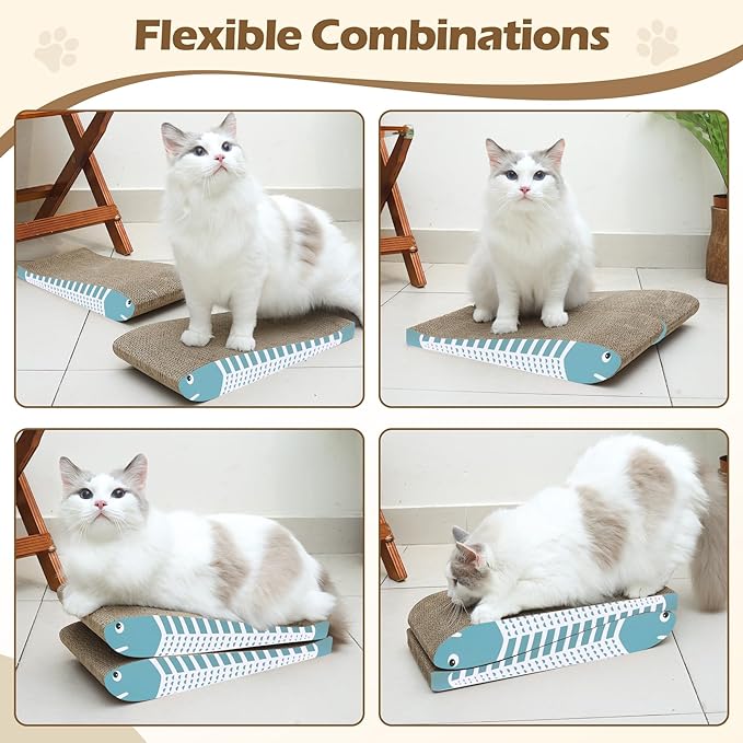 ComSaf Cat Scratching Board 2 Pack, Cat Scratcher Cardboard, Curved Cat Scratcher, Cute Cat Scratch Pad for Kitty, Recycle Cardboard Cat Scratcher, Double-Sided Pad for Long Lasting Use (Blue)