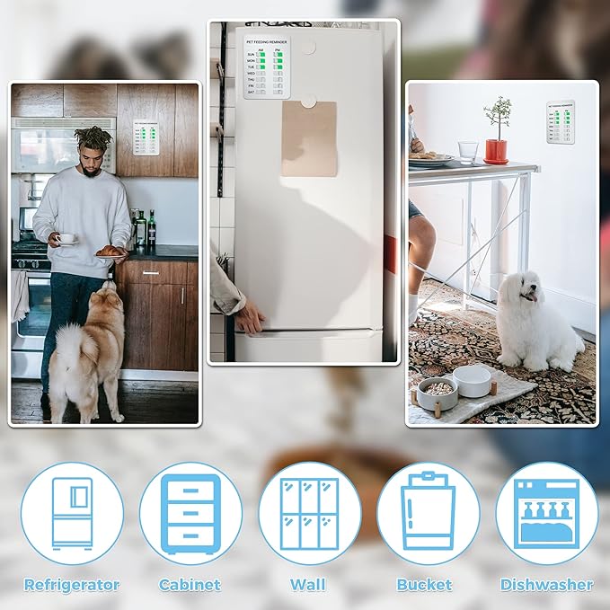 Magnetic Dog Feeding Reminder with Sticker, Dog Accessories, Daily AM/PM Chart Signs Each Week, Helps You Track Pet Feeding & Medication, Easy to Use on Fridge, Wall, Food Storage Bin