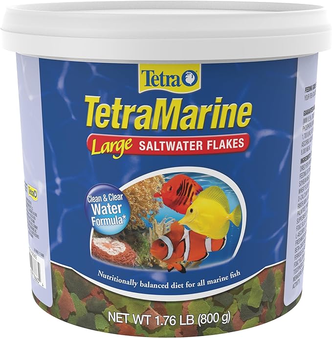 TetraMarine Large Saltwater Flakes, Nutritionally Balanced Fish Food for Saltwater Fish, 1.76 lbs