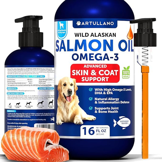 Wild Alaskan Salmon Oil for Dogs - Salmon Oil for Dogs Skin and Coat - Dog Salmon Oil Liquid for Food - Omega 3 Fish Oil for Dogs Itch & Allergy - EPA & DHA Fatty Acids - Shedding Supplement