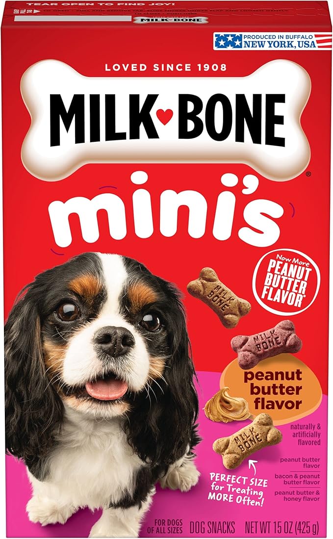 Milk-Bone Mini's Peanut Butter Flavor Dog Treats for All Size Dogs, 15 Ounce (Pack of 6), Crunchy Texture Helps Freshen Breath