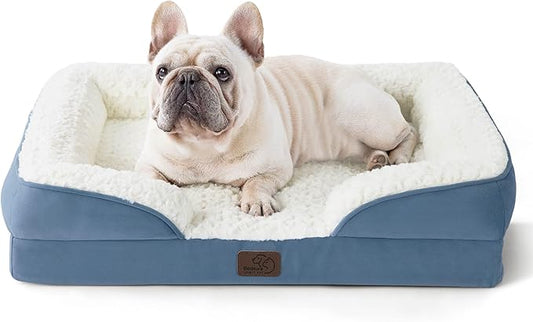 Bedsure Orthopedic Dog Bed for Medium Dogs - Calming Dog Sofa Beds Medium with Luxurious Short Plush, Pet Couch Bed with Removable Washable Cover, Waterproof Lining and Nonskid Bottom, Faded Denim