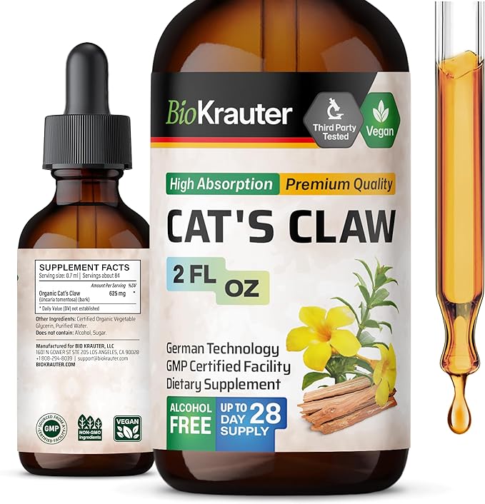 Cats Claw Herbal Supplement - Organic Cats Claw Tincture - Liquid Extract for Immune Support - Alcohol & Sugar Free - Vegan Drops 2 Fl.Oz.