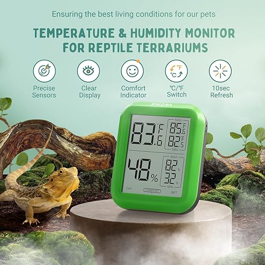 Reptile Terrarium Thermometer Hygrometer with Max/min Record Digital Display for Bearded Dragon Tank Accessories Crested Gecko Snake Leopard Gecko Tortoise Habitat Hermit Crab, TR-1A