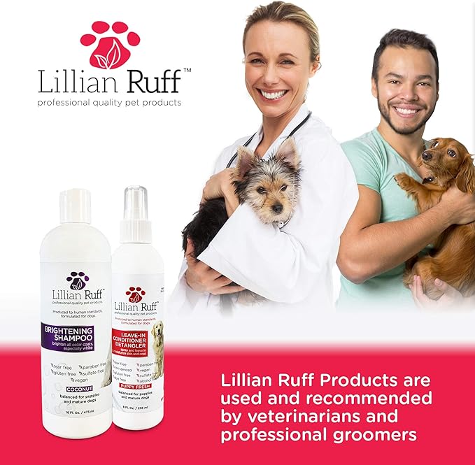 Lillian Ruff Ultra-Brightening Professional Whitening Shampoo for Dogs & Leave-in Dog Conditioner Detangler Spray Set - pH-Balanced Dog Whitening Shampoo & No Rinse Hydrating Dog Conditioning Spray