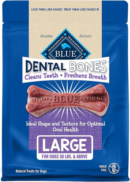 Blue Buffalo Dental Bones for Large Dogs 50 lbs. & Above, Daily Dental Dog Treats, Cleans Teeth & Freshens Breath, 27-oz. (17 Bones)