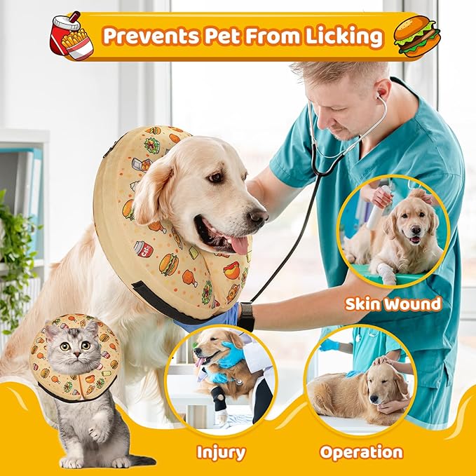 Grand Line Hamburger Collar for Dogs and Cats, Soft Protective Recovery Cone After Surgery, Blow up Pet Donut Collar Cone, E-Collar Alternative Does not Block Vision (X-Large)