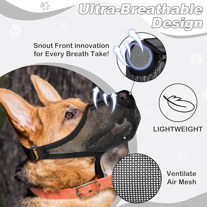 Dog Muzzle, Soft Air Mesh Muzzle for Small Medium Large Dogs Anti Biting Barking Chewing Scavenging, Breathable Adjustable Loop Pets Muzzle with Front Opening Design Allows Panting Drinking (Black, S)