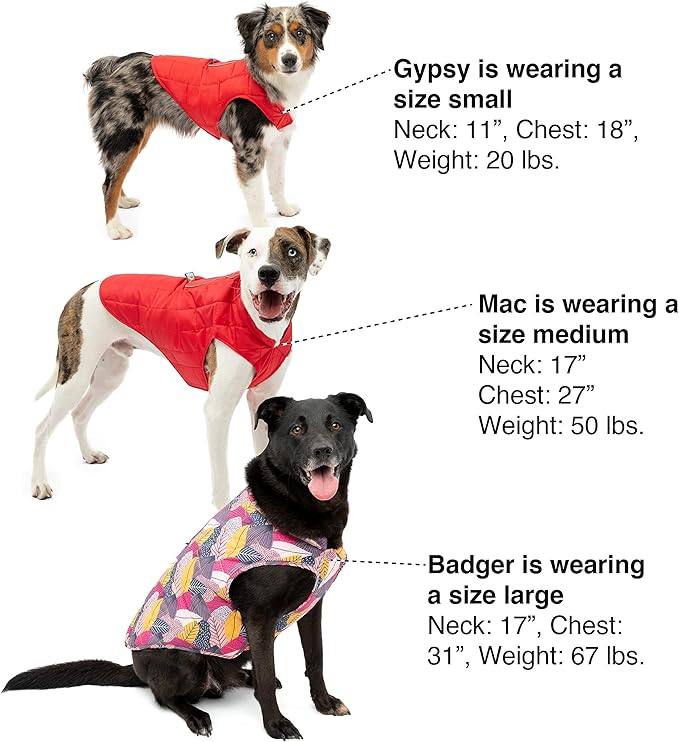 Kurgo Loft Dog Jacket, Reversible Winter Coat for Dogs, Wear with Harness or Sweater, Water Resistant, Reflective, for Small Medium Large Pets (Lava Lamp, L)