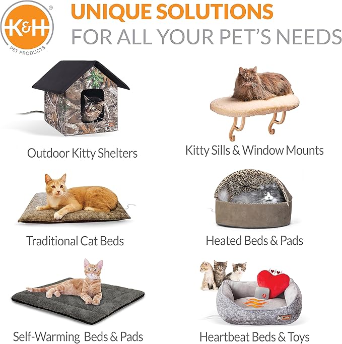 K&H Pet Products EZ Mount Window Mounted Cat Bed, Cat Window Hammock, Sturdy Cat Window Perch, Cat Window Bed Cat Furniture - Gray Kitty Face Window Bed