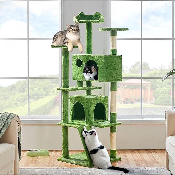 Yaheetech 70in Multi-Level Cat Tree Tall Cat Tower Cat Furniture with Condo, Scratching Posts & Dangling Ball for Indoor Cats Activity Center, Green