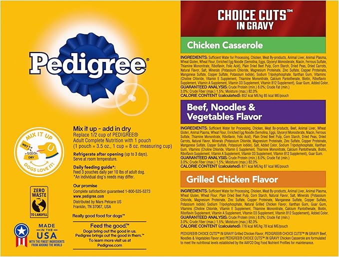 PEDIGREE CHOICE CUTS IN GRAVY Adult Soft Wet Dog Food 18-Count Variety Pack, 3.5 oz Pouches (Pack of 2)