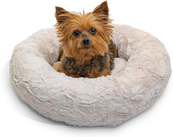 Best Friends by Sheri The Original Calming Donut Cat and Dog Bed in Lux Fur Oyster, Extra Small 18"