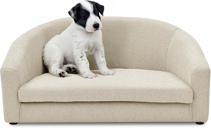 Pet Sofa, Made Sponge and Highly Breathable Linen, Suitable Pet Sofas, Dog Sofas, Dog Beds, Cat Beds, Cat Sofas for Medium-Sized Dogs (beige)