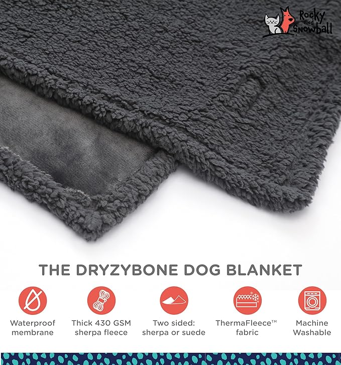 Waterproof Dog Blankets for Large Dogs Washable - Sherpa Dog Blanket for Bed, Pet Covers for Couches and Sofas, Cars, 40x60 - Dark Grey