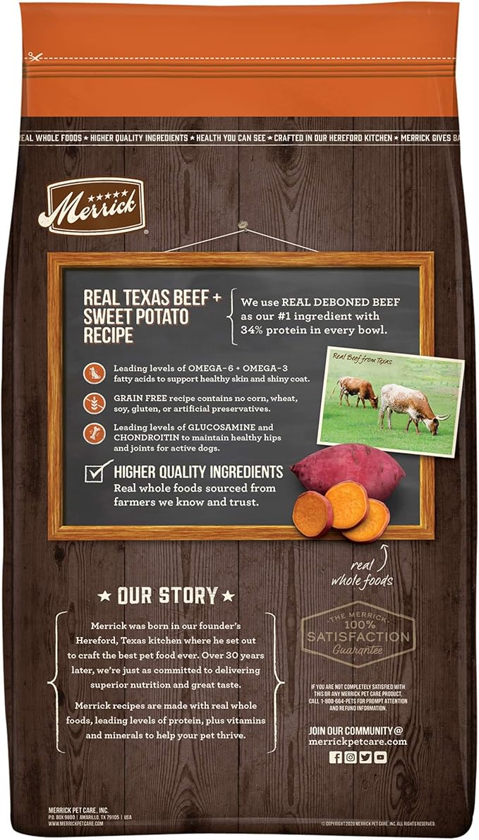 Merrick Premium Grain Free Dry Adult Dog Food, Wholesome And Natural Kibble, Real Texas Beef And Sweet Potato - 30.0 lb. Bag